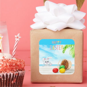 Happy Easter Tropical Ocean Beach Coastal Holiday  Square Sticker