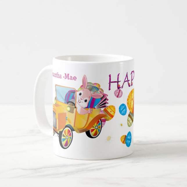 Happy Easter Truck Rabbit with Eggs Personalised  Coffee Mug (Front Left)