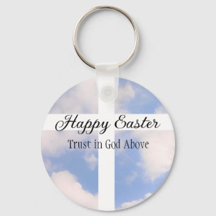 Happy Easter Trust in God Blue and White Key Ring