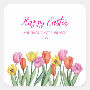 Happy Easter Tulip Square Sticker