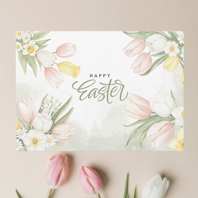Happy Easter Tulips, Daffodils and Daisies Holiday Card (Creator Uploaded)