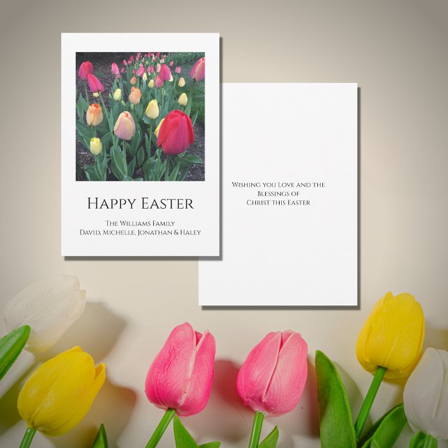 Happy Easter Tulips Spring Floral Religious Holiday Card (Creator Uploaded)