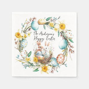 Happy Easter two bannies and floral Easter Napkin