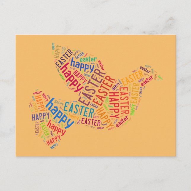 Happy Easter Typography Dove Pastel Orange Holiday Postcard (Front)