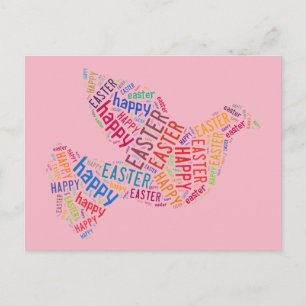 Happy Easter Typography Dove Pink Holiday Postcard