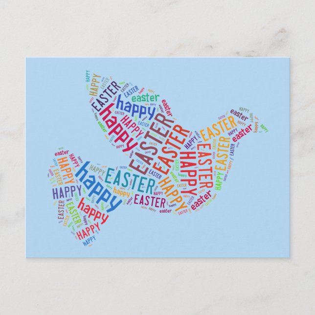 Happy Easter Typography Dove Spring Blue Holiday Postcard (Front)