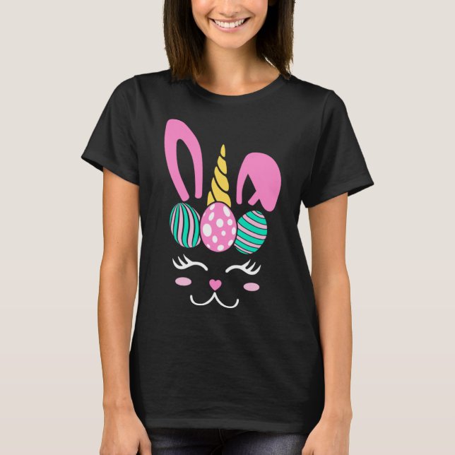 Happy Easter Unicorn Bunny Face Girls Kids Women E T-Shirt (Front)