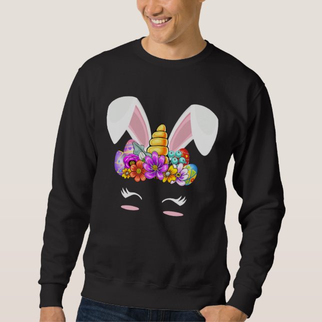 Happy Easter Unicorn Bunny Girls Kids Easter Eggs  Sweatshirt (Front)