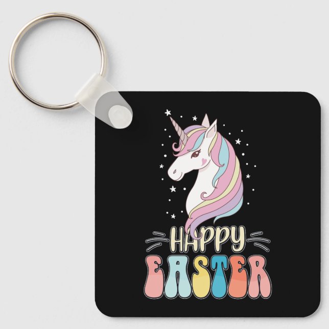 Happy Easter Unicorn Bunny Rabbit Eggs Key Ring (Front)
