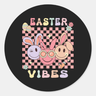 Happy Easter Vibes Bunnies Kids Toddler Girl Boys  Classic Round Sticker