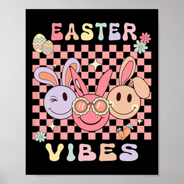Happy Easter Vibes Bunnies Kids Toddler Girl Boys  Poster (Front)