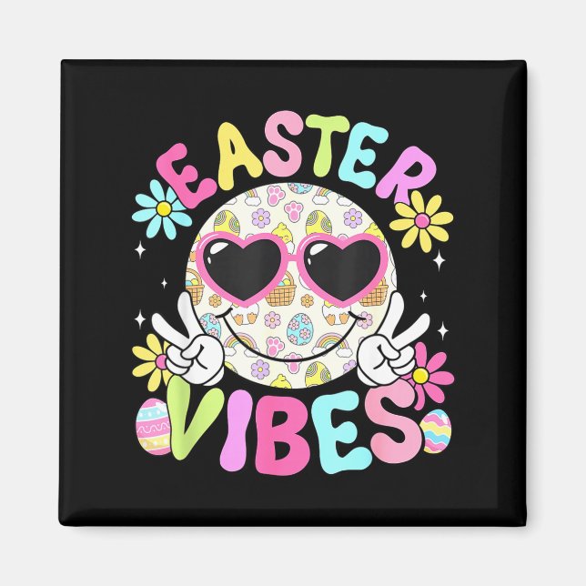 Happy Easter Vibes Cute Bunny Rabbit Bubble Gum Fa Magnet (Front)