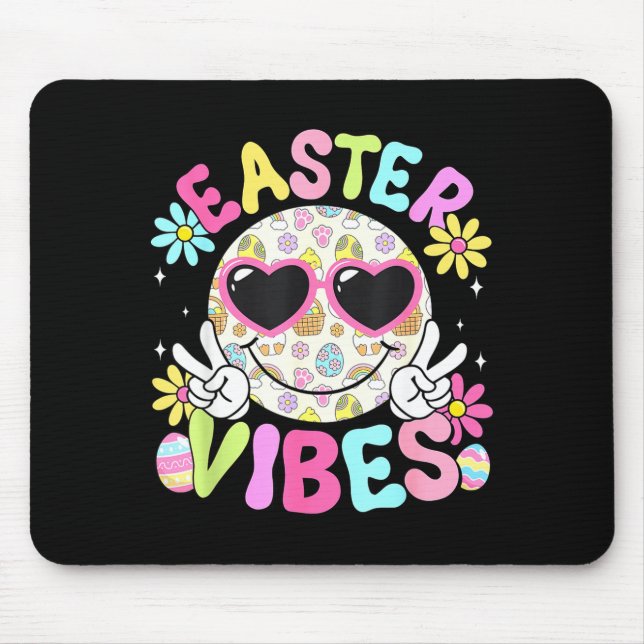 Happy Easter Vibes Cute Bunny Rabbit Bubble Gum Fa Mouse Pad (Front)
