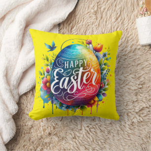 Happy Easter: Vibrant Watercolor Easter Egg Cushion