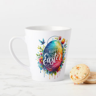 Happy Easter: Vibrant Watercolor Easter Egg Latte Mug