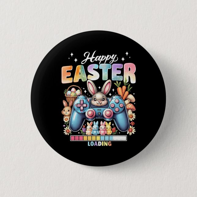 Happy Easter Video Game Controller Easter Bunny Ga 6 Cm Round Badge (Front)