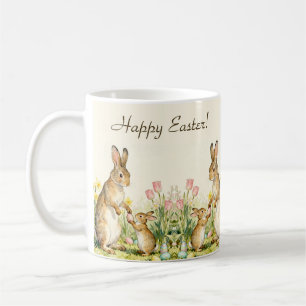 Happy Easter Vintage Bunnies with Painted Eggs Coffee Mug