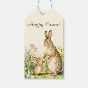 Happy Easter Vintage Bunnies with Painted Eggs Gift Tags