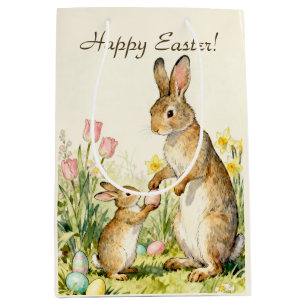 Happy Easter Vintage Bunnies with Painted Eggs Medium Gift Bag