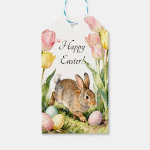 Happy Easter Vintage Bunny Eggs & Spring Flowers Gift Tags