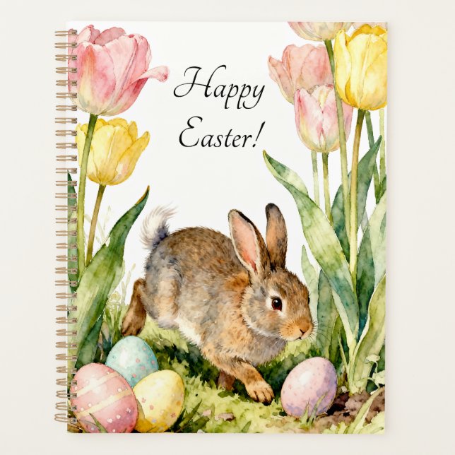 Happy Easter Vintage Bunny Eggs & Spring Flowers Planner (Front)