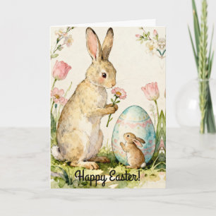 Happy Easter Vintage Bunny Family Illustration Card