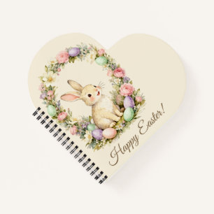 Happy Easter Vintage Bunny Floral Wreath Notebook