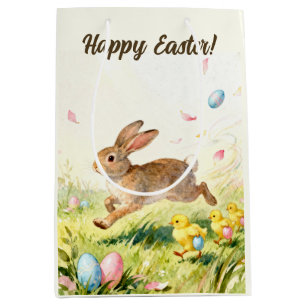 Happy Easter Vintage Bunny Spring Illustration Medium Gift Bag