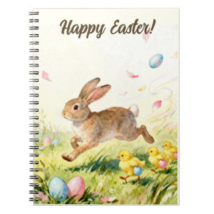Happy Easter Vintage Bunny Spring Illustration Notebook