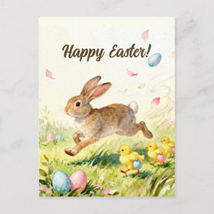 Happy Easter Vintage Bunny Spring Illustration Postcard