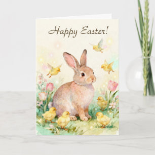 Happy Easter Vintage Bunny with Chicks Card