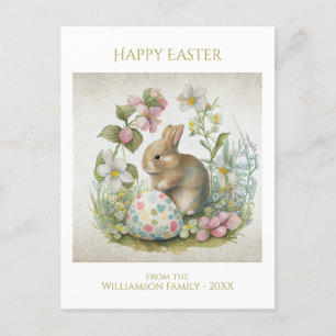 Happy Easter Vintage Bunny with Egg Personalised Holiday Postcard