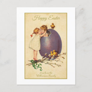 Happy Easter Vintage Chicks Egg Boy Girl Holiday Postcard