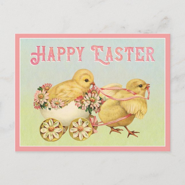 Happy Easter Vintage Chicks Postcard (Front)
