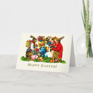 Happy Easter. Vintage Easter Rabbits  Holiday Card