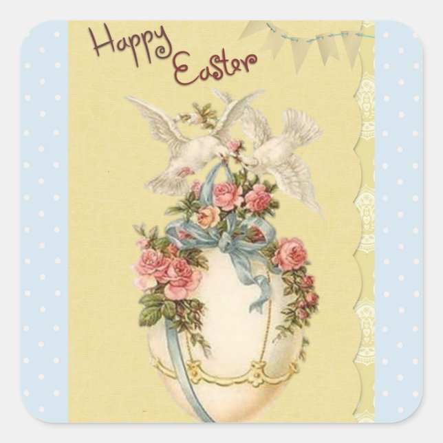 Happy Easter Vintage Egg and Birds Stickers (Front)