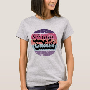 Happy Easter Vintage Pastel Circle Retro Sunset T-Shirt