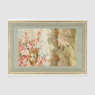 Happy Easter Vintage Pastoral Town Nest Floral Tissue Paper