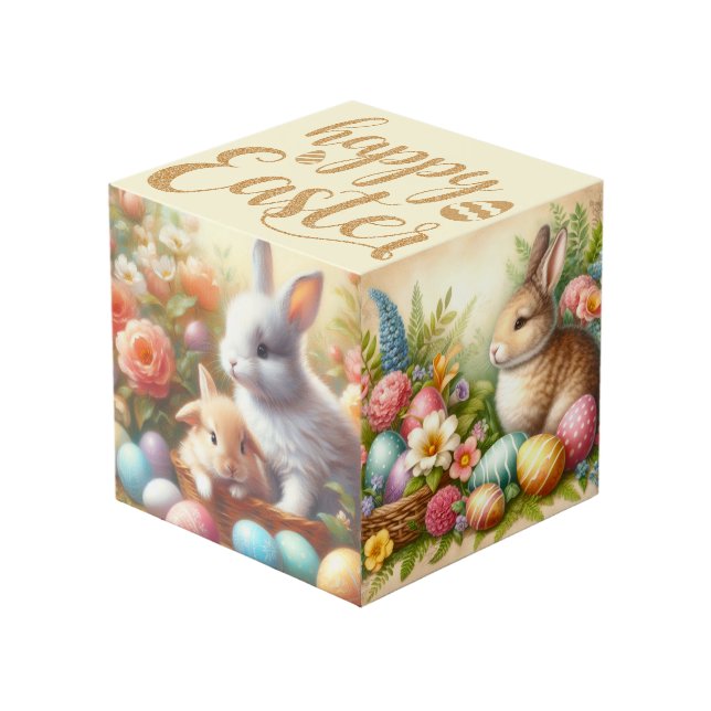 Happy Easter / Vintage Rabbit  Cube (Front Angled)