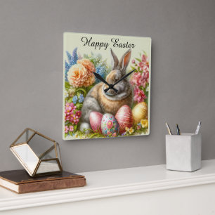 Happy Easter Vintage Rabbit Decorative Wall Clock