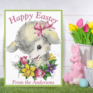 Happy Easter Vintage Retro Baby Lamb Custom Holiday Postcard