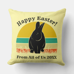 Happy Easter Vintage Sunset Bunny Silhouette Cushion