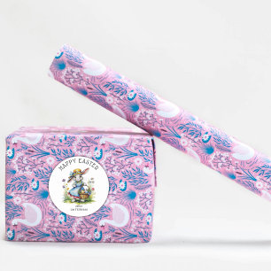 Happy Easter Vintage Watercolor Bunny and Eggs Classic Round Sticker