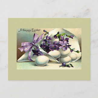 Happy Easter Violets & Eggs Vintage Holiday Postcard