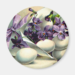 Happy Easter Violets & Eggs Vintage Magnet
