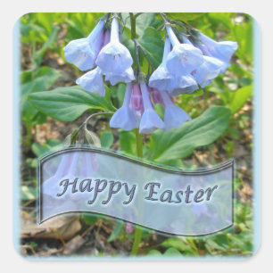 Happy Easter Virginia Bluebells Square Sticker