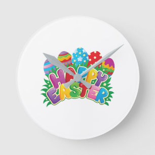 ***HAPPY EASTER W/ EASTER EGGS*** ROUND CLOCK