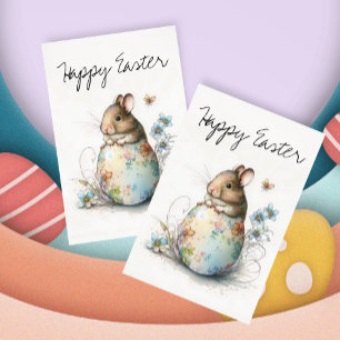 Happy Easter Watercolor Baby Mouse Postcard