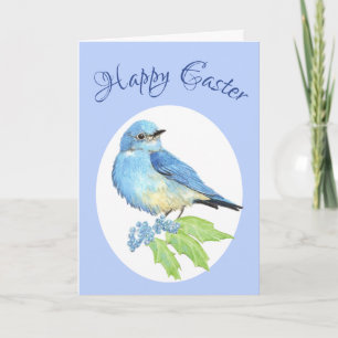 Happy Easter Watercolor Bird, Mountain Bluebird Holiday Card
