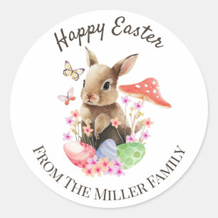 Happy Easter Watercolor Bunny And Easter Eggs Clas Classic Round Sticker